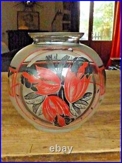 Joli vase boule art déco signé MODA (DAUM) décor de fleurs stylisées 1920/30