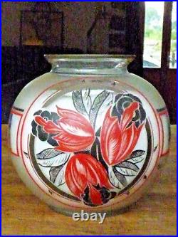 Joli vase boule art déco signé MODA (DAUM) décor de fleurs stylisées 1920/30