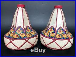 Jolie Paire De Vases En Emaux De Longwy Epoque Art Deco Signés