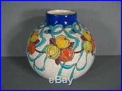 Keramis Charles Catteau Ancien Vase Boule Style Art Déco Fruits Stylisés