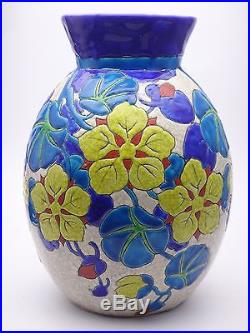 Keramis royal Boch la Louvière vase à décor floral époque Art déco