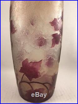 LEGRAS Gd vase art deco gravé acide et émaillé serie rubis irisé 30 Cm