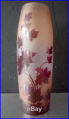 LEGRAS Gd vase art deco gravé acide et émaillé serie rubis irisé 39,5cm