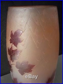 LEGRAS Gd vase art deco gravé acide et émaillé serie rubis irisé 39,5cm
