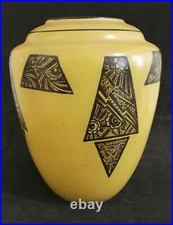 LEGRAS, Vase jaune à décor art déco, H 20 cm