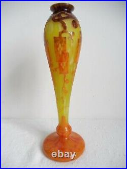 Le Verre Français Schneider Charder grand vase art déco gravé à l'acide, ht34,7cm