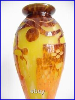 Le Verre Français Schneider Charder grand vase art déco gravé à l'acide, ht34,7cm
