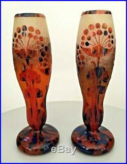 Le Verre Français belle paire de vases modèle ombelles Art Deco schneider Daum