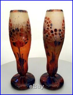 Le Verre Français belle paire de vases modèle ombelles Art Deco schneider Daum