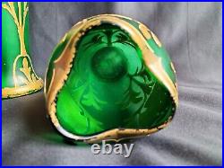Legras / Paire de vases Belgrade en verre vert émeraude et doré or / Art Déco