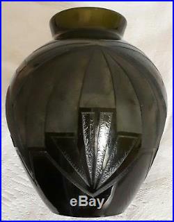 Legras vase verre décor géométrique dégagé à l'acide 1930 Art Déco