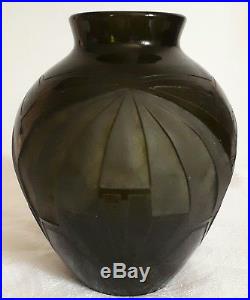Legras vase verre décor géométrique dégagé à l'acide 1930 Art Déco