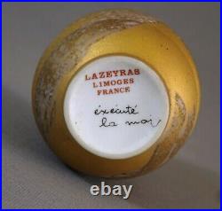 Limoges Lazeyras Beau Vase Art Deco Ovoide, Porcelaine Tachée D'or, Vers 1930