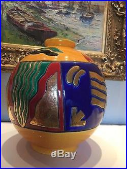 Longwy Grand Vase Boule H 38cms Dessin Pedro Sanchez Modèle Art Déco Numeroté