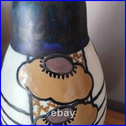 Louis Dage Fabuleux Vase Art Déco Décor Floral 31 Cm