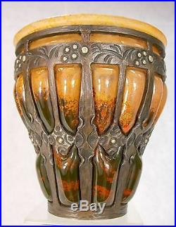Louis Majorelle Daum Nancy Superbe Vase Art Deco Verre Marmoreen Mont. Fer Forge