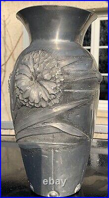Lucien Houzeaux vase art déco 1930's métal d'art ciselé main du Chevalier