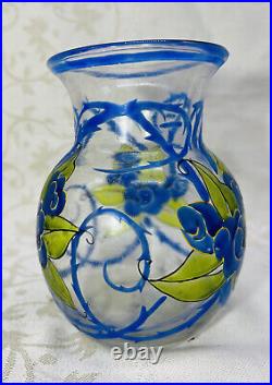 Mazoyer Enamelled Glass Vase Emaille Fleurs Art Deco Moulins Allier Auvergne 30