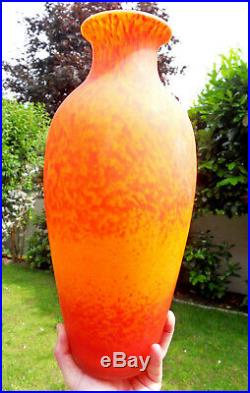 Monumental vase DELATTE art-deco, 42 cm, parfait, era daum muller 1900