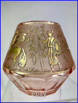 Moser Carlsbad Vase Á Facettes Cristal Avec Frise Oroplastie Année 1925 Art Déco