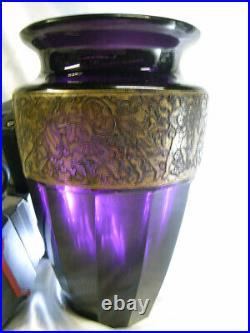 Moser Karlsbad Ancien Vase Cristal Bohême Violet Frise Or A L'antique Art Deco