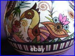 PAUL FOUILLEN-QUIMPER-très gros vase ART DECO aux oiseaux signé 30,5cm de haut