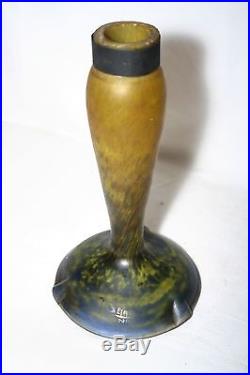 PIED de LAMPE ART DECO c. 1920 signé DELATTE Pate de verre Fond marmoréen jaune