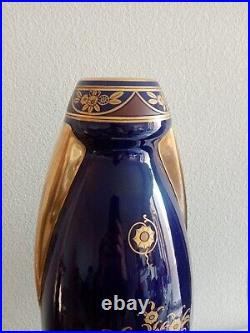 Paire Ancien Vase Signé PINON HEUZE ART DÉCO Ht 50 cm Bleu de Sevres
