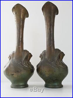 Paire De Grands Vases Art Nouveau Bronze Helene Sibeud Signes Melle Sibeud 1900