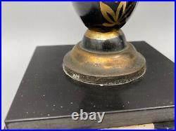 Paire De Vases 1930 Art Deco Metal Laque Dore Marbre Noir M859