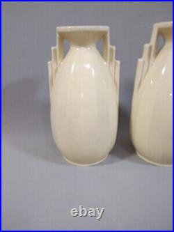 Paire De Vases Art Déco Couleur Jaune Beige Glaçure Craquelée De Sarreguemines