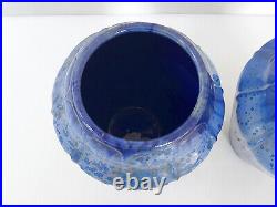 Paire De Vases Art Deco Francais Ceramique Francaise Gres Bleu 1920 1930 Vintage