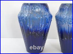 Paire De Vases Art Deco Francais Ceramique Francaise Gres Bleu 1920 1930 Vintage