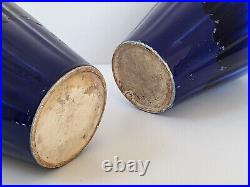 Paire De Vases Art Deco Francais Ceramique Francaise Gres Bleu 1920 1930 Vintage