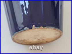 Paire De Vases Art Deco Francais Ceramique Francaise Gres Bleu 1920 1930 Vintage