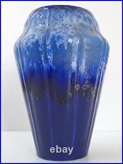 Paire De Vases Art Deco Francais Ceramique Francaise Gres Bleu 1920 1930 Vintage