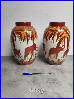 Paire De Vases Elephants Keralouve Lalouviere Art Deco