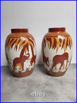 Paire De Vases Elephants Keralouve Lalouviere Art Deco
