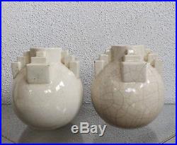Paire de Vases ART DECO céramique craquelée Anses en gradins