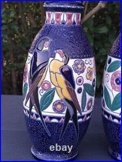 Paire de Vases Amphora émaux Cloisonnés Années 1930 Art Déco, Ancien