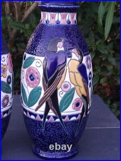 Paire de Vases Amphora émaux Cloisonnés Années 1930 Art Déco, Ancien