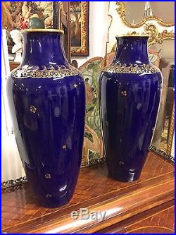 Paire de grands vases porcelaine Sèvres 1930 Art-Déco