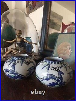 Paire de vases art deco, céramique Craquelée DLGcatteau Chevalier, la Louviére