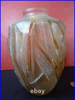 Paire de vases art déco géométrique schneider le verre Français signé VERCAIS