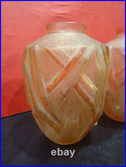 Paire de vases art déco géométrique schneider le verre Français signé VERCAIS