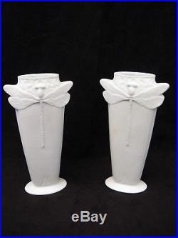 Paire de vases aux libellules signés Christofle porcelaine époque art déco