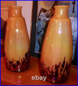 Paire de vases en verre à décor irisé intercalaire art déco 1930's