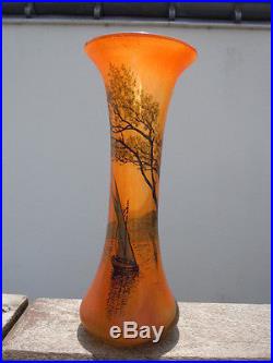 Paire de vases peint décor voiliers Legras époque Art Nouveau