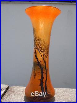 Paire de vases peint décor voiliers Legras époque Art Nouveau