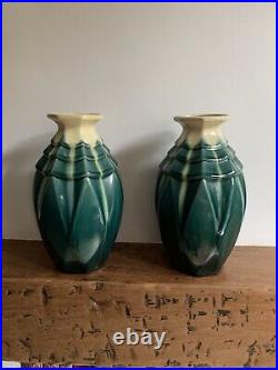 Paires de vases Art déco en céramique émaillé Signées Five Lille